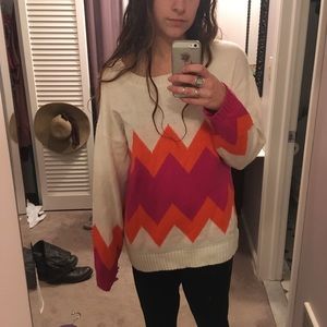 cream sweater w bright zig zags!